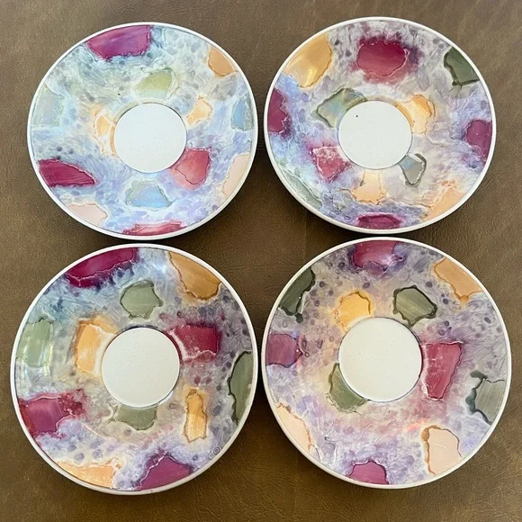 Set of Four Saucers or Trinket Dishes Handpainted - Picture 1 of 10